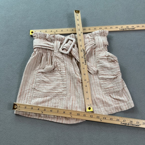 Line & Dot Paperbag Shorts Small High Tie Waist Striped Belted Linen Blend Comfy - Picture 3 of 7